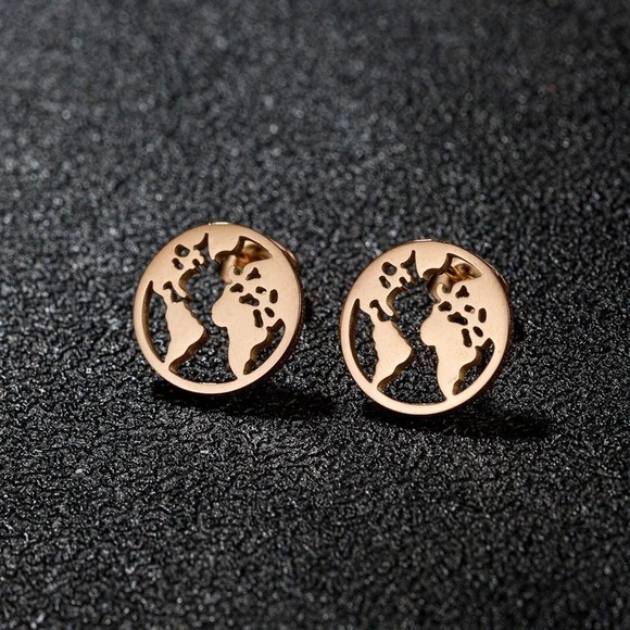 Earth Stud Earrings 18K Rose Gold‎ Plated 304 Stainless Steel - Picture 1 of 1